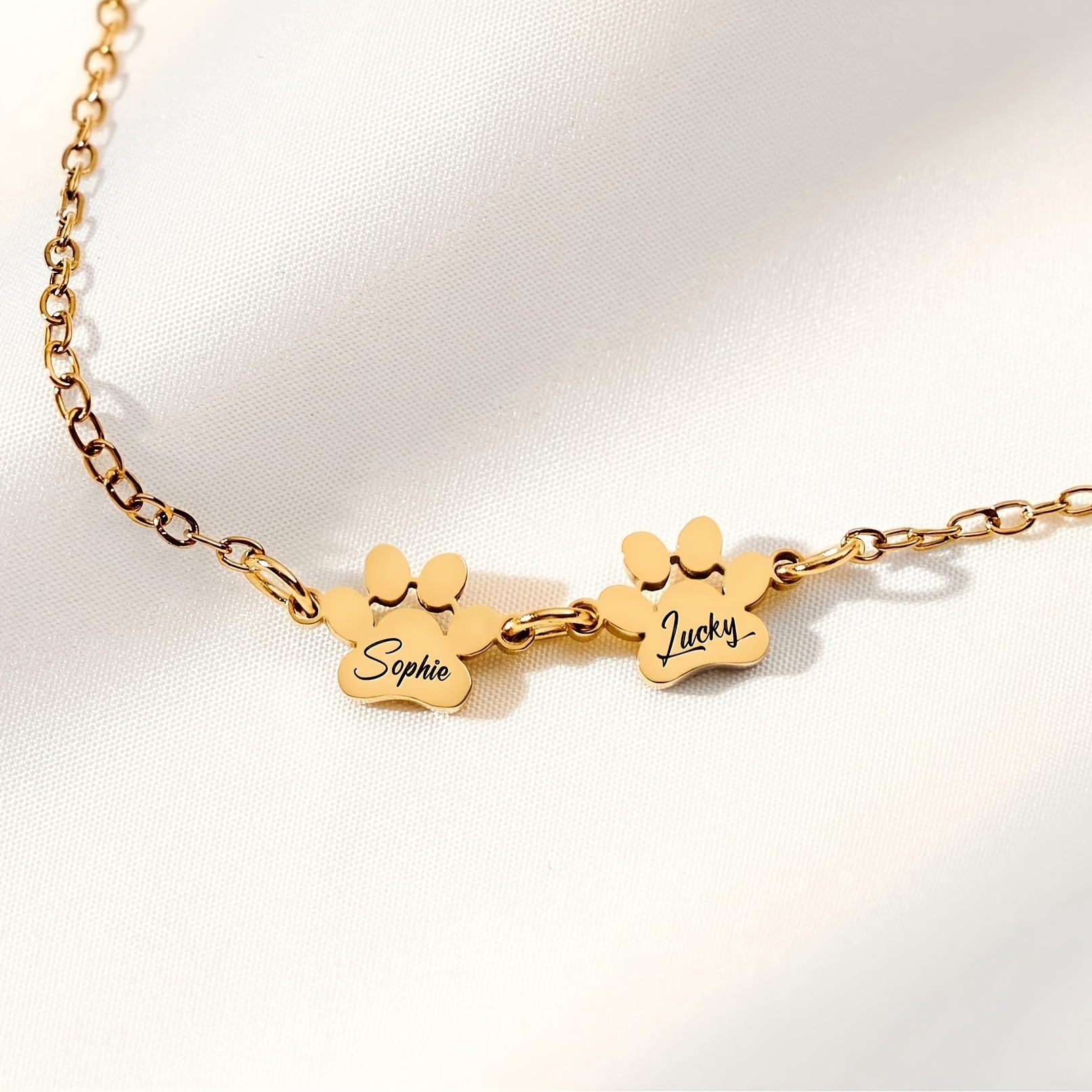 Personalized Paw Print Bracelet, Custom Pet Name Jewelry